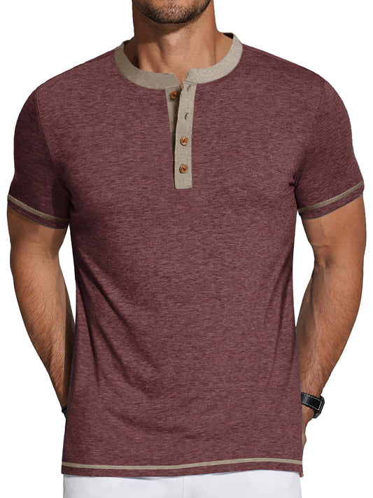 Henley Men Shirts Short Sleeve T Shirts for Men Crew Neck Color Block Men Shirts