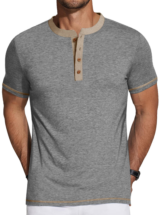 Henley Men Shirts Short Sleeve T Shirts for Men Crew Neck Color Block Men Shirts
