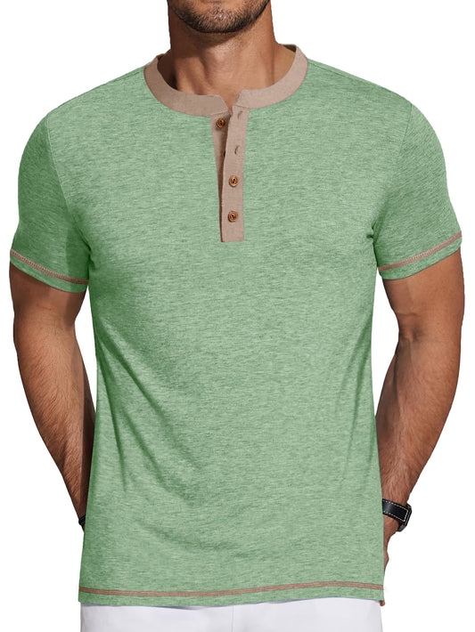 Henley Men Shirts Short Sleeve T Shirts for Men Crew Neck Color Block Men Shirts